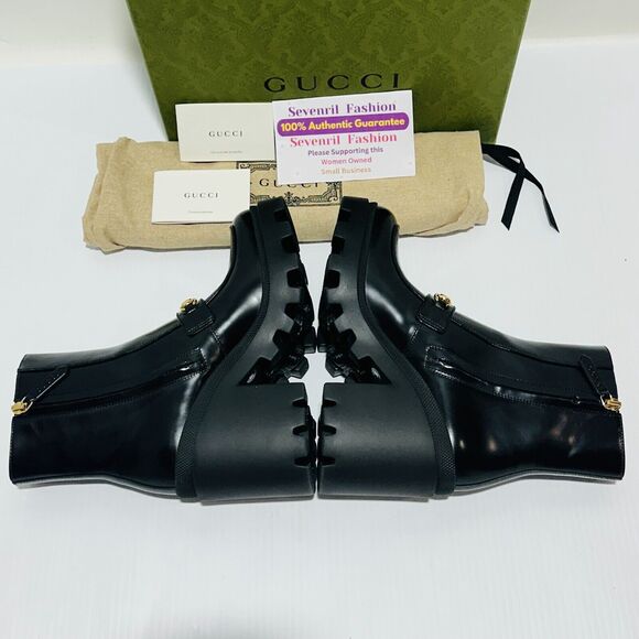 Gucci Horsebit Bootie 38/ US 8 Black Leather Platform Ankle Boots NIB $1,590 - Picture 11 of 16